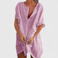 Sabina | Damen Lockeres Knopfleiste Shorts Strand Überwurf Kleid in Hellviolett