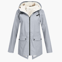 Wasserabweisender Trenchcoat mit Kapuze für Damen in Grau