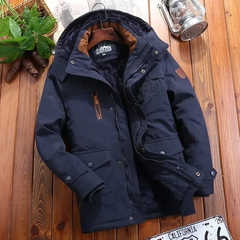 Warme Winterjacke mit Kapuze für Männer in Dunklblau