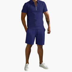 Herren Sommer-Zweiteiler mit Half-Zip-Shirt und Shorts in Marineblau