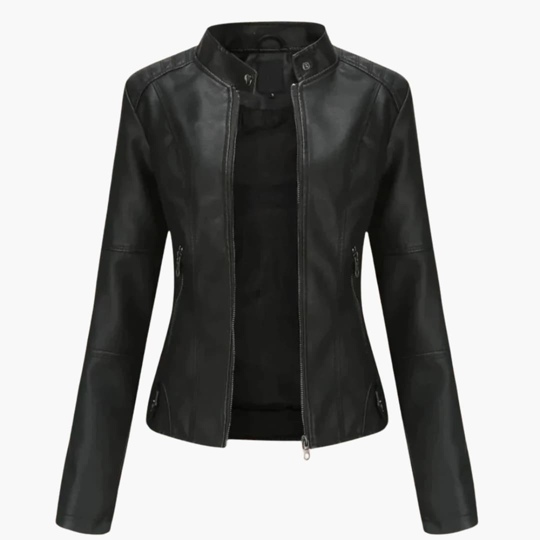 Damen Bikerjacke mit Stehkragen und Reißverschlusstaschen