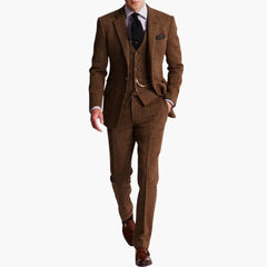Herren dreiteiliger Anzug mit Weste für Herbst und Winter in Braun
