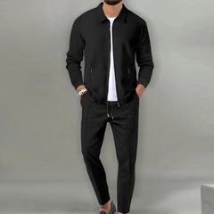 Luca | Herren Trainingsanzug Set Jacke und Hose Waffelstruktur in Schwarz