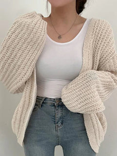 Locker gestrickter Strickpullover Mantel in Aprikose