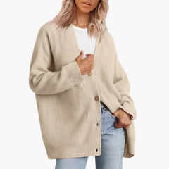 Damen Strickjacke mit V-Ausschnitt und Knopfverschluss in Khaki