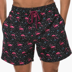 Badeshorts mit Innenslip - Herren Schwimmshorts schnell trocknend in Schwarzer Flamingo