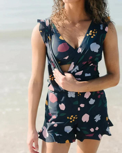 Badeanzug mit Integriertem BH für Damen in Schwarz mit Druck