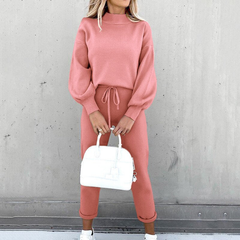 Damen Zweiteiler Set | Freizeitanzug mit Pullover und Hose in Rosa