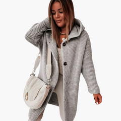 Damen Kapuzen Strickjacke mit offenem Schnitt und langen Ärmeln in Grau