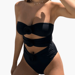 Badeanzug mit dekorativen Details für Damen – elegant & modern in Schwarz