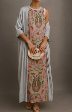 CORVALISSE - Elegantes Maxikleid mit passendem Schal in Helllila