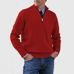 Pullover Herren Half Zip Modern | Warm Komfort Freizeit in Rot