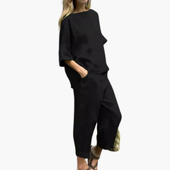 Zweiteiler Set Damen - Crop Top & Cropped Hose für den Sommer in Schwarz