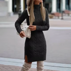 Damen Langarm Strickkleid | Midi in Schwarz