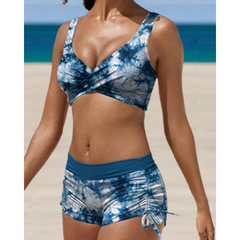 Verstellbarer Bikini in zwei Teilen mit trendigem Druck in Blau