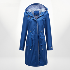 Wasserdichter Trenchcoat Damen Mit Kapuze | Lang Leicht in Blau
