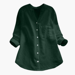 Lockere Hemdbluse für Damen - Langarm, Stehkragen & Casual in Grün