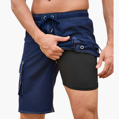 Sommer-Shorts - Herren 2-in-1 Stretchshorts mit Innenslip in Navyblau