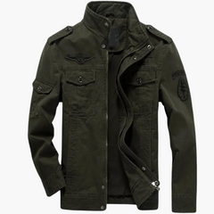 Herren Militärjacke mit Reißverschluss und Pattentaschen in Grün