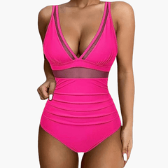 Badeanzug mit Mesh für Damen – sexy Einteiler High Waist in Rosa