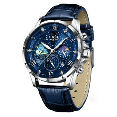 Stilvolle Mondphasen-Armbanduhr in Silber Blau