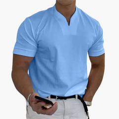Slim Fit Shirt für Herren – Kurzarm mit V-Ausschnitt Style in Blau
