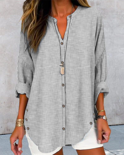 Rundhalsausschnitt Gestreiftes Shirt mit Knöpfen für Damen