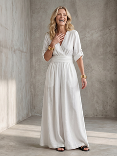 Wanda | Kreuz-Front Weitbeiniger Jumpsuit in Weiß