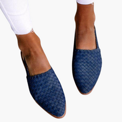 Geflochtene Leder Slingbacks für Damen - Flache Sommerschuhe in Blau