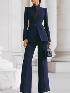 Franziska | Damen Maßgeschneiderter Blazer Weites Bein Set in Blau