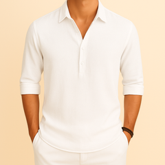Gustav | Herren Klassisches Henley Poloshirt mit langen Ärmeln in Weiß
