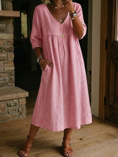 Rovina - Locker geschnittenes Midikleid mit 3/4-Ärmeln in Rosa