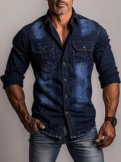Angelo – Jeanshemd Mit Knopfleiste Und Aufgesetzten Taschen in Marineblau