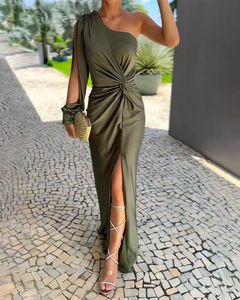 Gracia | Plissee Hochzeitsgastkleid in Grün