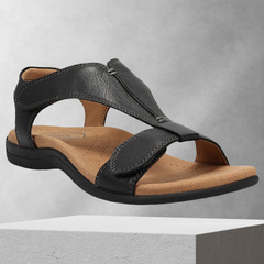 FunStep - Schnalle Leder flach Sandalen in Schwarz