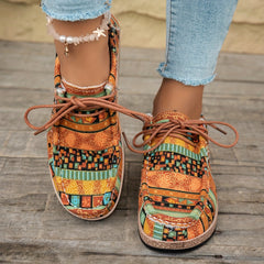 Damen Vintage Boho SchnürSchuhe in Gelb