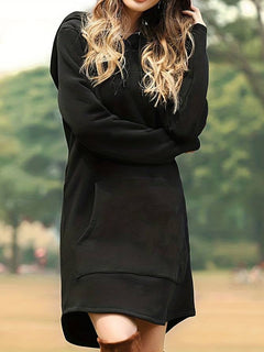 Damen-Lang Kapuzenpullover Kleider | Lässig in Schwarz