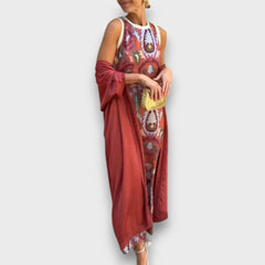 Selviane – Maxikleid mit Cardigan in Rot