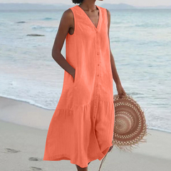Mary | Damen Luftiges V-Ausschnitt Sommerkleid in Orange