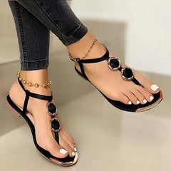 Selena® | Flache Sandalen für Damen, Sommer, Strandschuhe in Schwarz