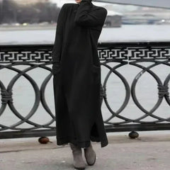 Yvonne® | Langes Wollbaumwollkleid in Schwarz