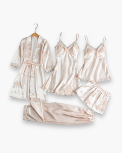 Damen Stilvolles Schlafanzug-Set | Komfortabel Pyjama in Weißes Gold