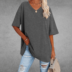 Mia | Damen Oversized V-Ausschnitt Hemd in Grau