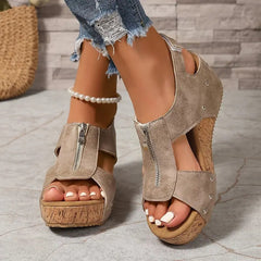 Misfa | Stylische Retro-Keilsandalen mit Reißverschluss in Beige