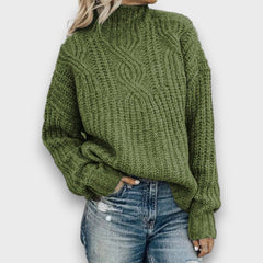 Alina – Retro Rollkragenpullover mit Zopfmuster in Grün