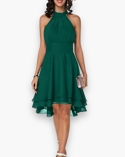 Damen Elegantes Rüschendes Kleid | Midi Festliches Kleid für Hochzeitsgast