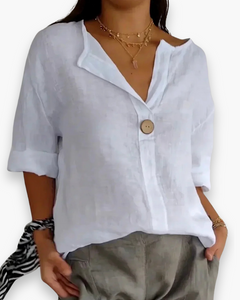 Damen Lässige V-Ausschnitt Bluse | Elegant in Weiß