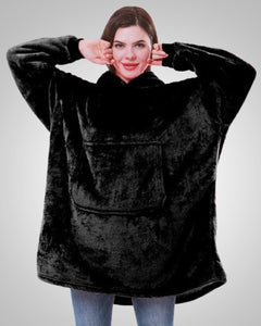 Susanne | Damen Kuschelige Oversized Kapuzendecke in Schwarz