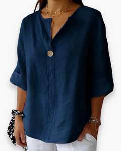 Damen Lässige V-Ausschnitt Bluse | Elegant in Marineblau