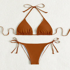 Donna – Bikinis mit Bindebändern in einfarbig in Dunkelbraun